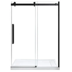 Ove Decors Sierra Sliding Shower Door - Adjustable Width - Tempered Clear Glass - Black Matte Finish