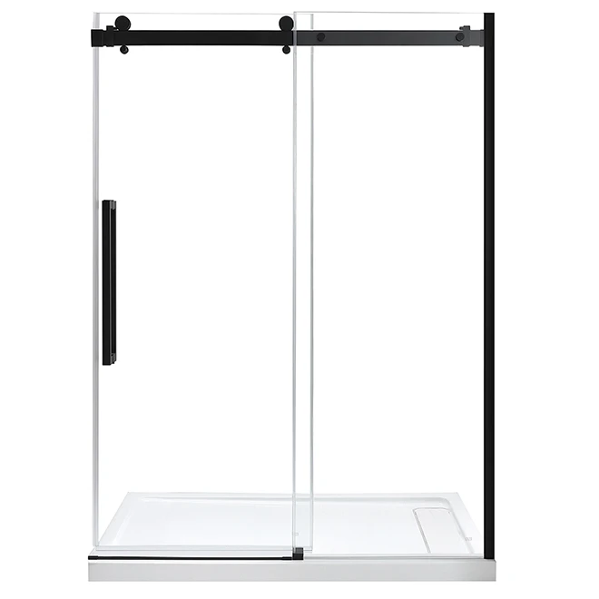 Ove Decors Sierra Sliding Shower Door - Adjustable Width - Tempered Clear Glass - Black Matte Finish