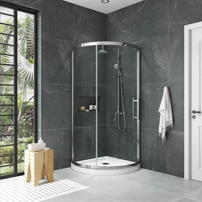 OVE Decors Emily-Swift Acrylic Floor Polished Chrome Corner Shower Kit - 75.5-in X 36-in - Image 3