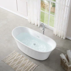 OVE Decors Canberry 66-in Glossy White Acrylic Freestanding Bathtub With Polished Chrome Drain