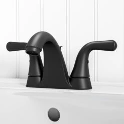 Project Source Matte Black 2-handle 4-in Centerset WaterSense Bathroom Sink Faucet With Drain