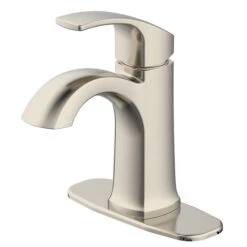 Project Source Royer Bathroom Faucet With 1-Handle - 4-in Centerset - Brushed Nickel - Drain Included