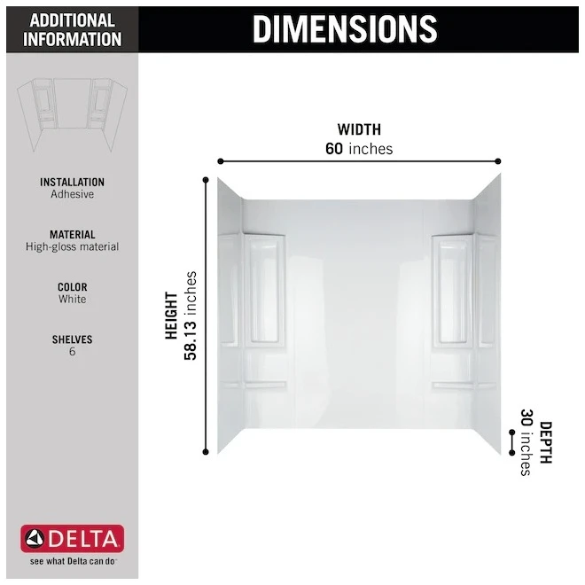 Mirolin White High-Impact Polystyrene Bathtub Wall Surround (60-in X 32-in X 58-in) - Image 4