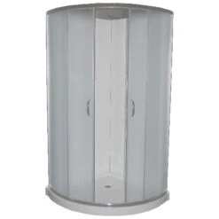 Uberhaus Boya Sliding Shower Door - Frosted Tempered Glass - Semi-Round - Central Opening - 31-in