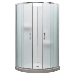 Uberhaus Boya Sliding Shower Door - Frosted Tempered Glass - Central Opening - Semi-Round - 36-in